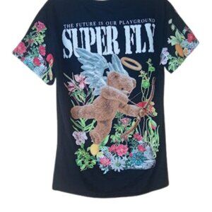 Fresh Laundry Womens The Future Is Our Playground Super Fly Bear Graphic Tee M